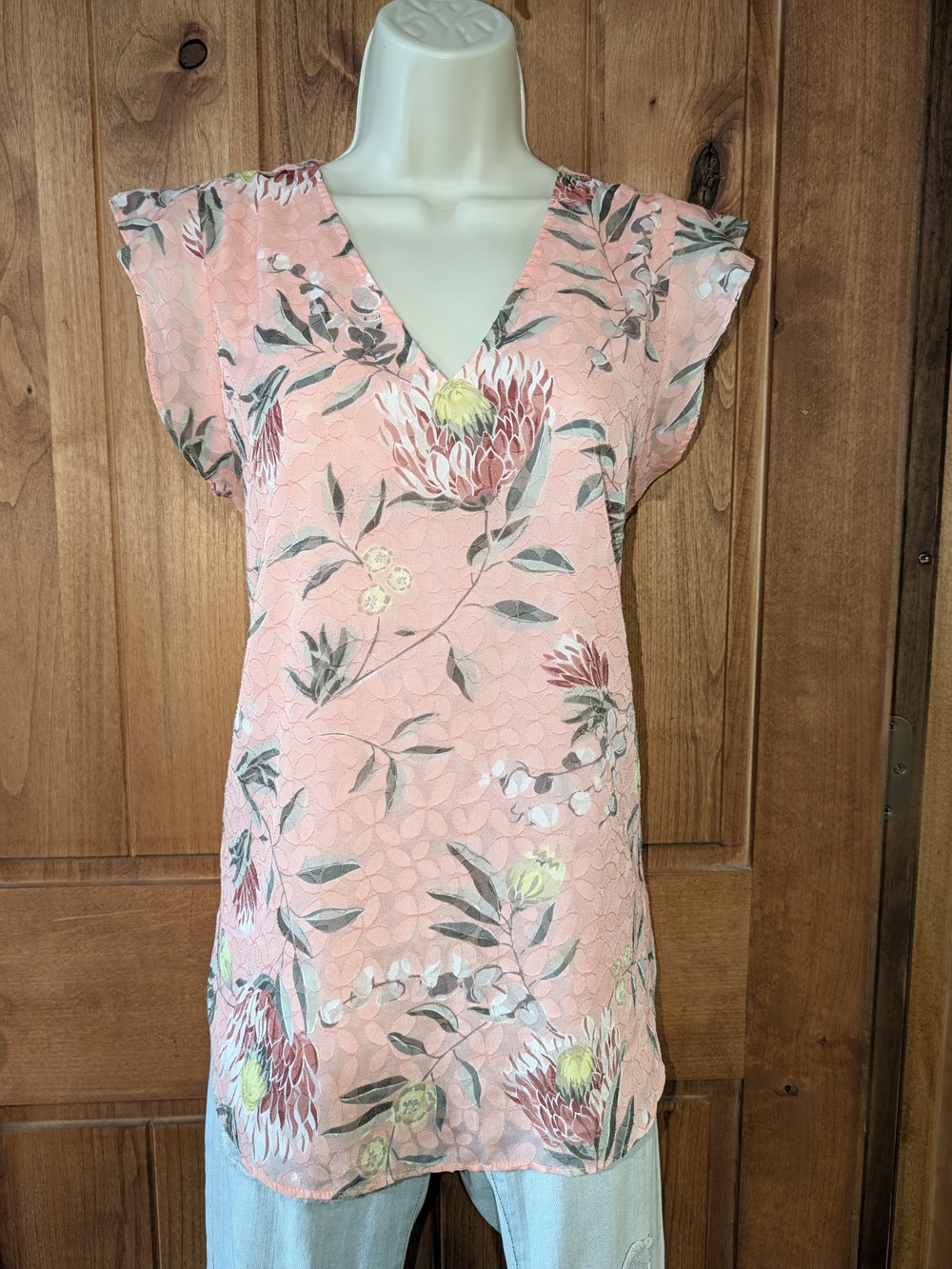 LOFT Pink Floral V-Neck Blouse